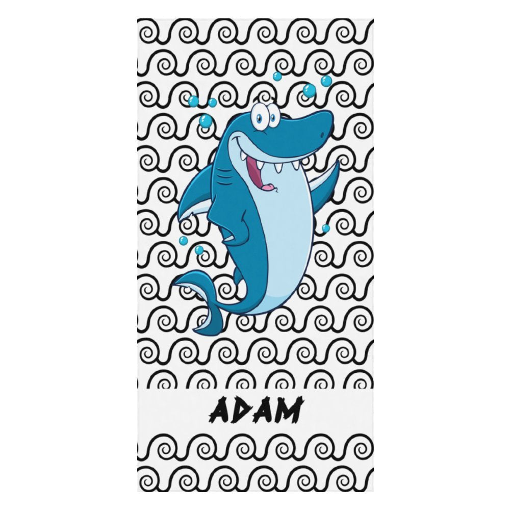 Lofaris Custom Name White Wave Shark Boy Beach Towel