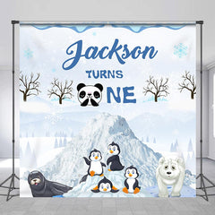 Lofaris Custom Name Wild Snowy Winter 1st Birthday Backdrop