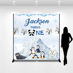 Lofaris Custom Name Wild Snowy Winter 1st Birthday Backdrop