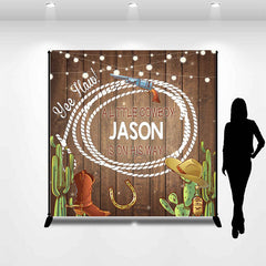 Lofaris Custom Name Wooden Cactu Cowboy Baby Shower Backdrop