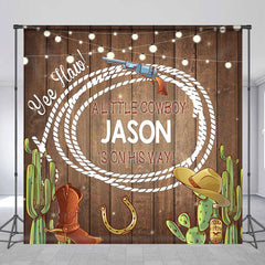 Lofaris Custom Name Wooden Cactu Cowboy Baby Shower Backdrop