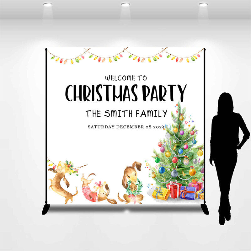 Lofaris Custom Name Xmas Tree Family Christmas Backdrop