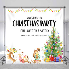 Lofaris Custom Name Xmas Tree Family Christmas Backdrop