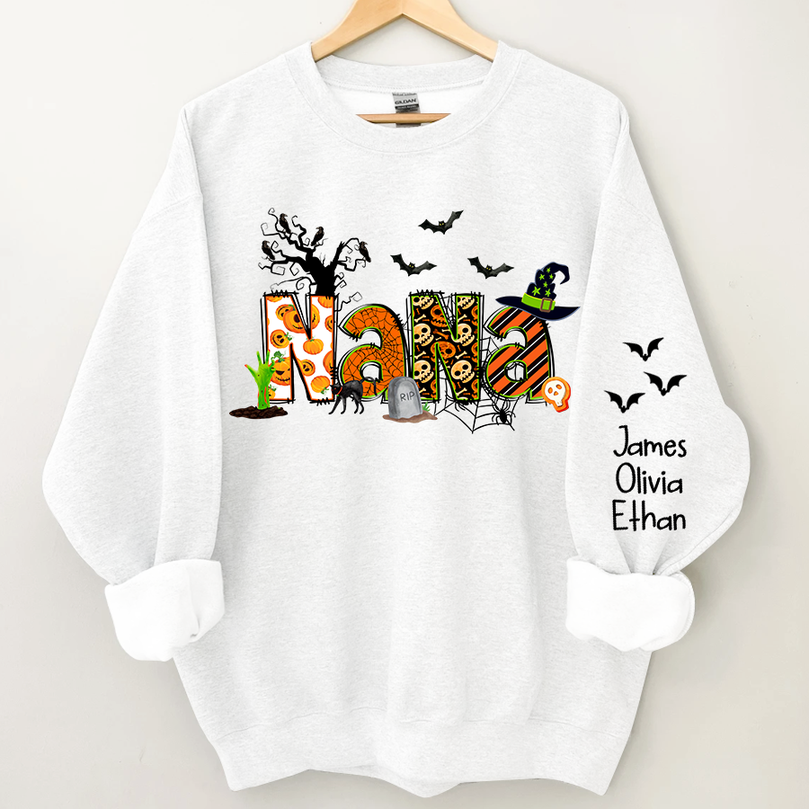 Lofaris Custom Nana And Grandkids Halloween Sweatshirt