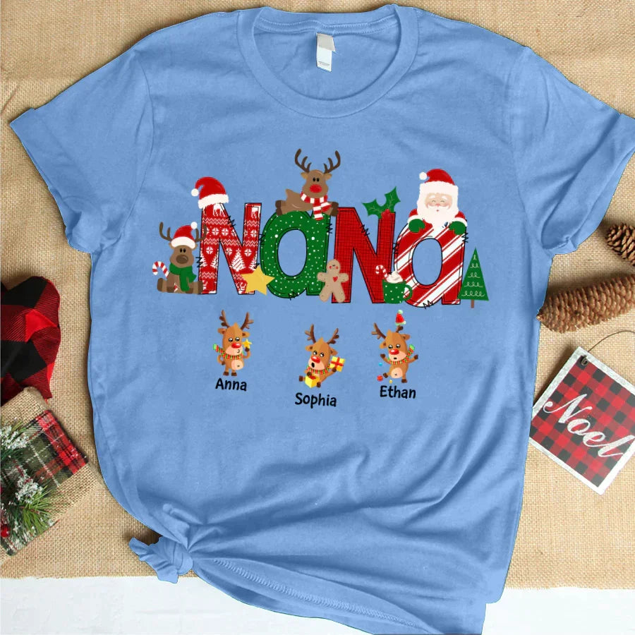 Lofaris Custom Nana Christmas Alphabet Reindeer T-Shirt