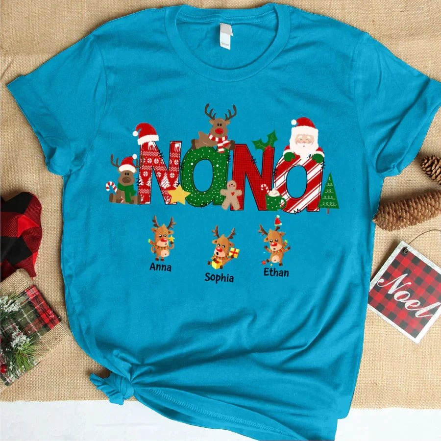 Lofaris Custom Nana Christmas Alphabet Reindeer T-Shirt