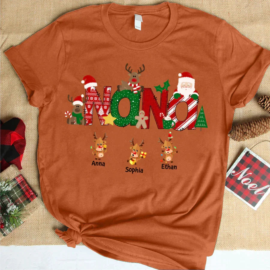 Lofaris Custom Nana Christmas Alphabet Reindeer T-Shirt