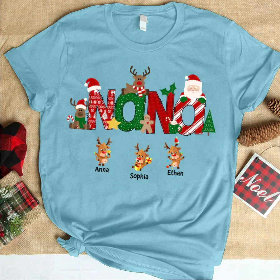 Lofaris Custom Nana Christmas Alphabet Reindeer T-Shirt