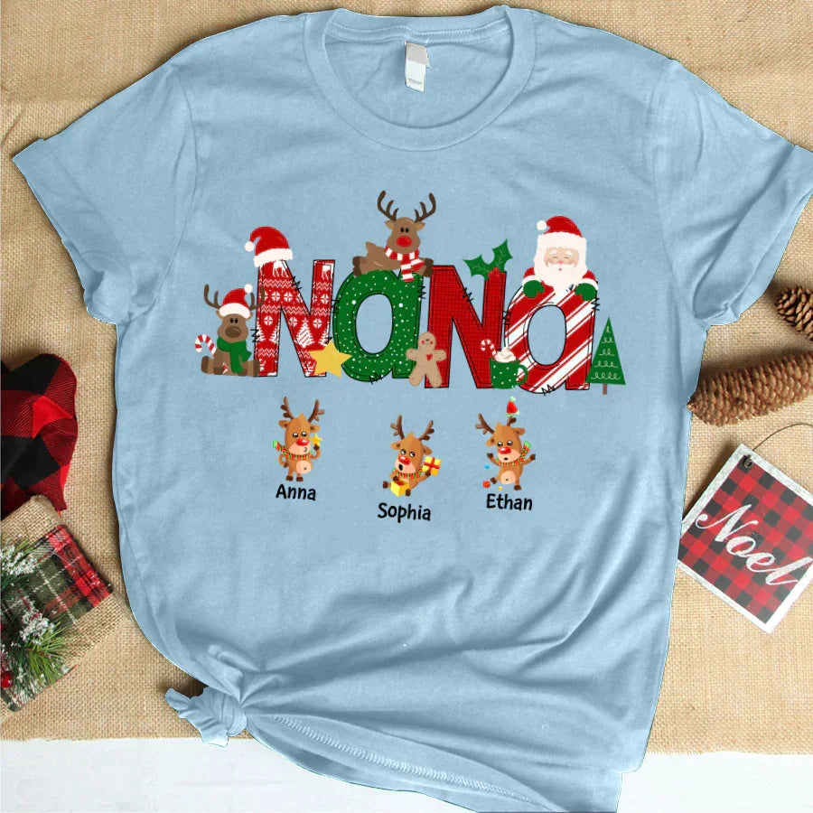Lofaris Custom Nana Christmas Alphabet Reindeer T-Shirt