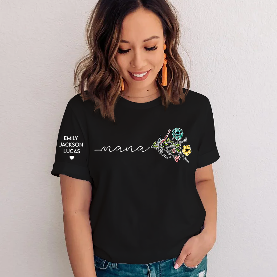 Lofaris Custom Nana Flower and Grandkids Mothers day T-Shirt