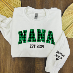 Lofaris Custom Nana Green Caro Embroidered Kids Sweatshirt