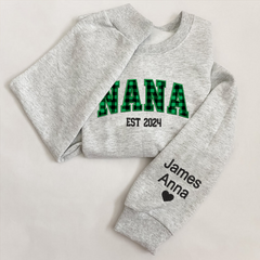 Lofaris Custom Nana Green Caro Embroidered Kids Sweatshirt