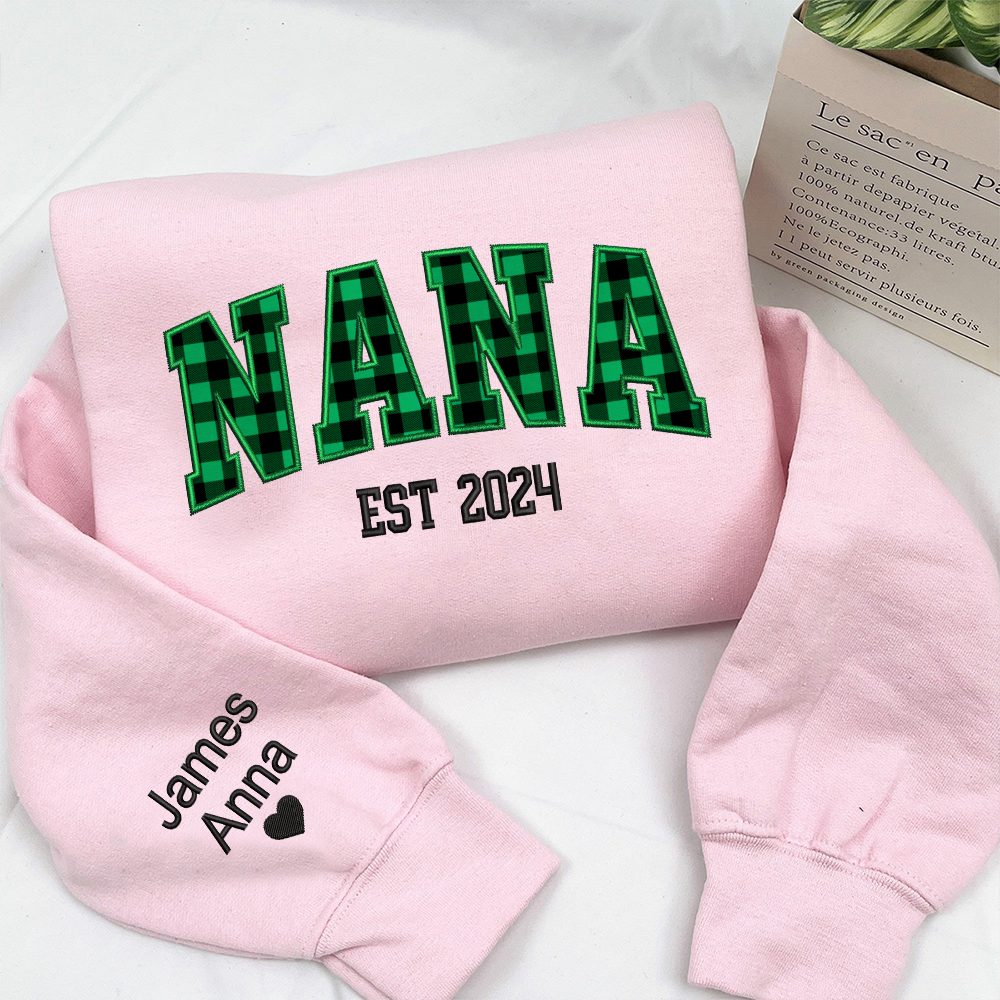 Lofaris Custom Nana Green Caro Embroidered Kids Sweatshirt