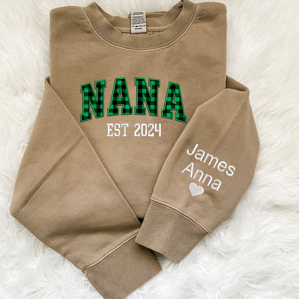 Lofaris Custom Nana Green Caro Embroidered Kids Sweatshirt