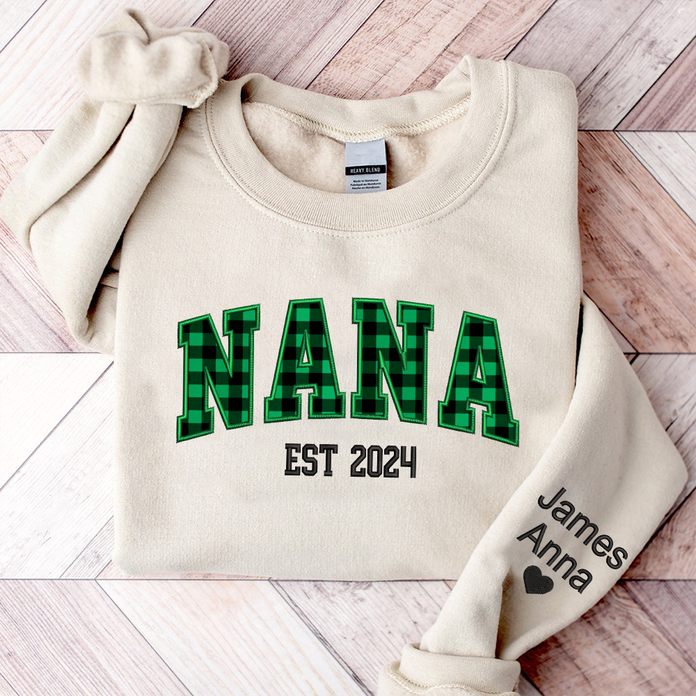 Lofaris Custom Nana Green Caro Embroidered Kids Sweatshirt