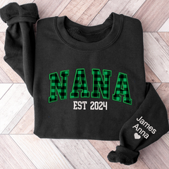 Lofaris Custom Nana Green Caro Embroidered Kids Sweatshirt