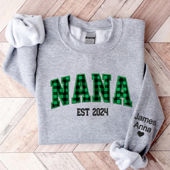 Lofaris Custom Nana Green Caro Embroidered Kids Sweatshirt