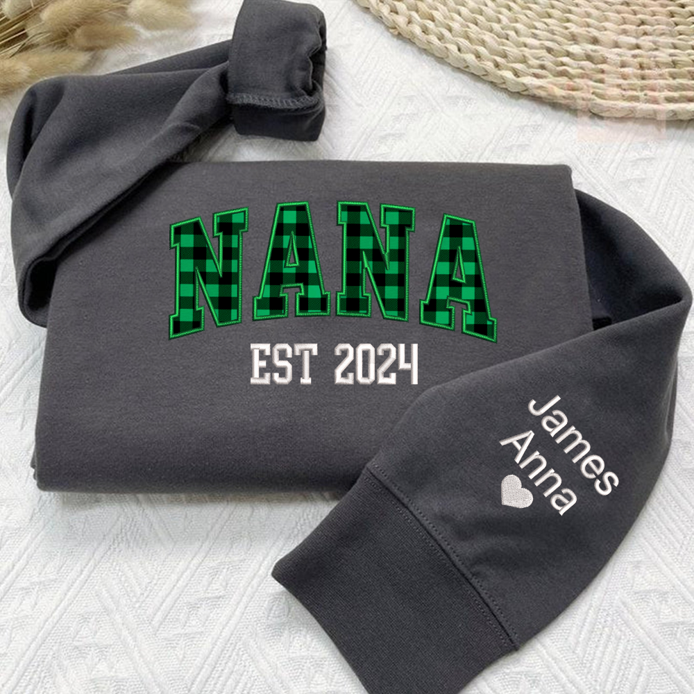 Lofaris Custom Nana Green Caro Embroidered Kids Sweatshirt