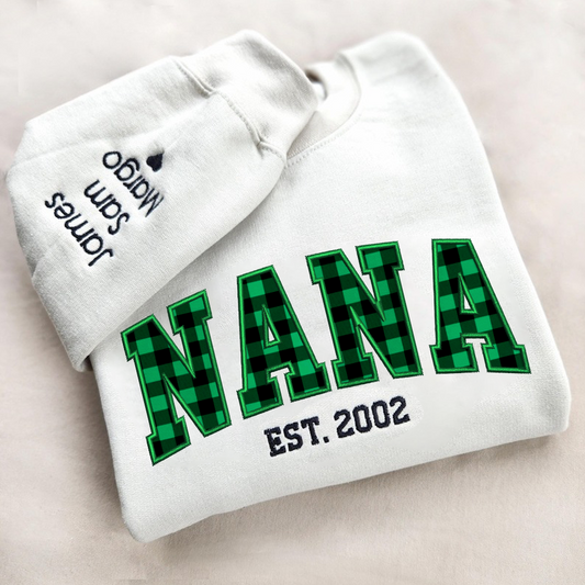 Lofaris Custom Nana Green Caro Embroidered Kids Sweatshirt