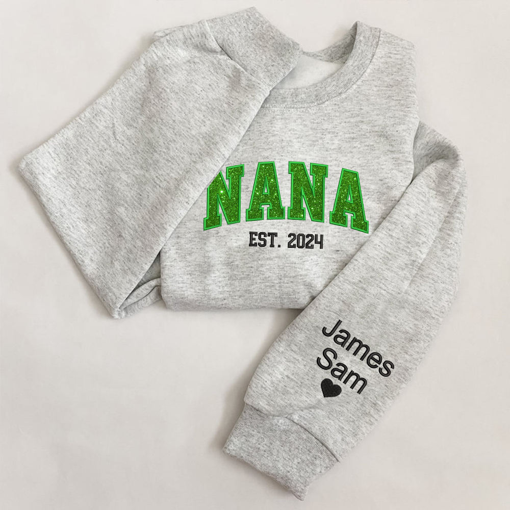 Lofaris Custom Nana Green Glitter Embroidered Kids Sweatshirt