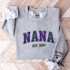 Lofaris Custom Nana Green Purple Glitter Embroidered Sweatshirt