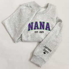 Lofaris Custom Nana Green Purple Glitter Embroidered Sweatshirt