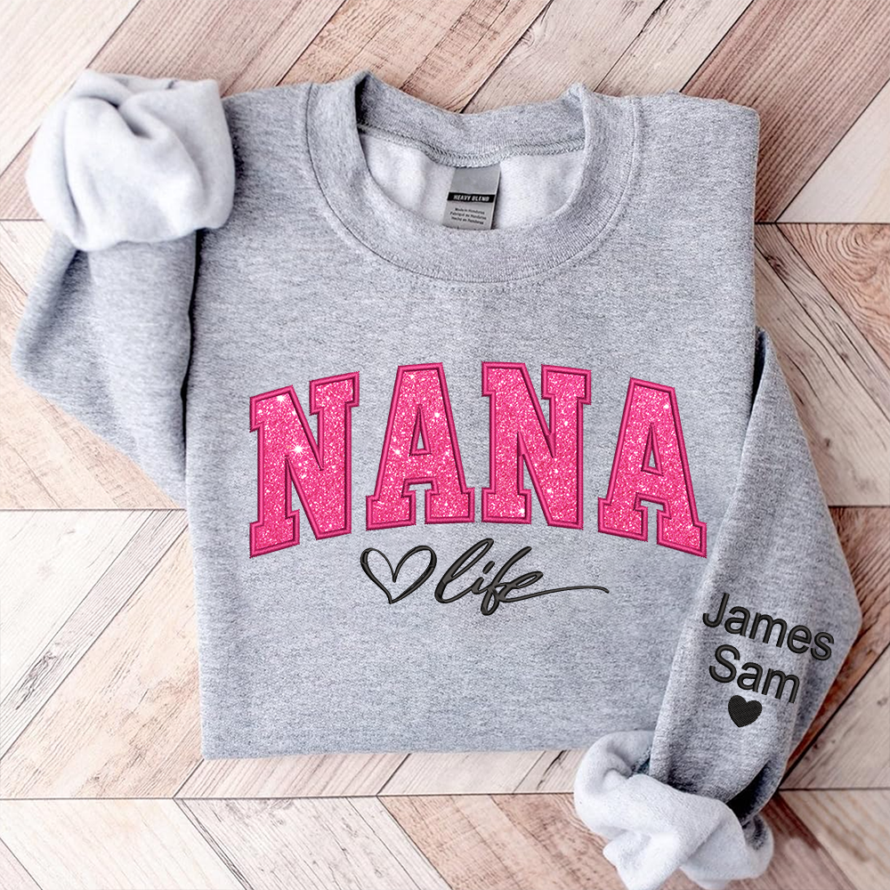 Lofaris Custom Nana Life Pink Glitter Grandma Sweatshirt