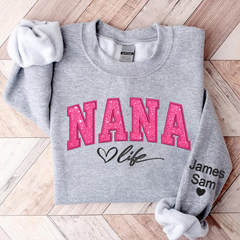 Lofaris Custom Nana Life Pink Glitter Grandma Sweatshirt