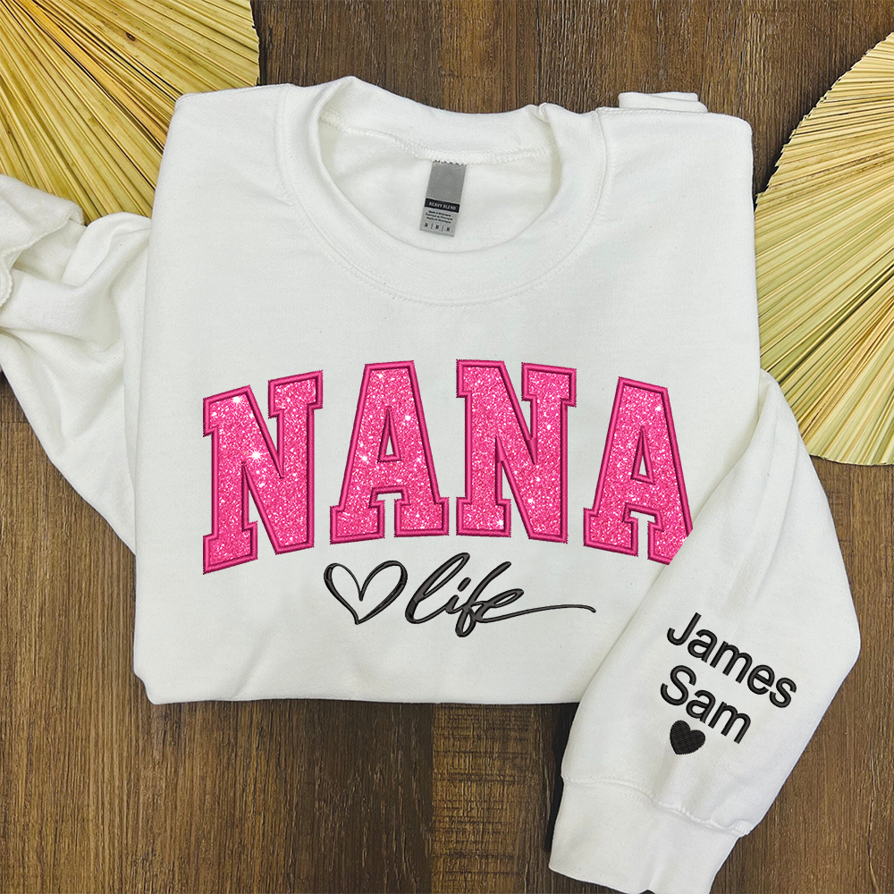 Lofaris Custom Nana Life Pink Glitter Grandma Sweatshirt