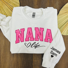 Lofaris Custom Nana Life Pink Glitter Grandma Sweatshirt
