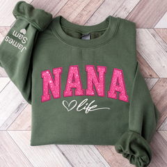 Lofaris Custom Nana Life Pink Glitter Grandma Sweatshirt
