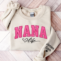 Lofaris Custom Nana Life Pink Glitter Grandma Sweatshirt