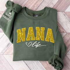 Lofaris Custom Nana Life Yellow Glitter Grandma Sweatshirt