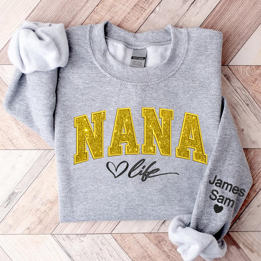 Lofaris Custom Nana Life Yellow Glitter Grandma Sweatshirt