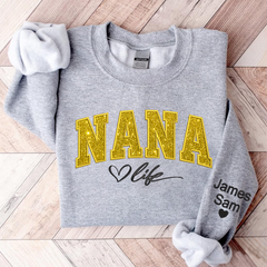 Lofaris Custom Nana Life Yellow Glitter Grandma Sweatshirt