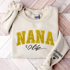 Lofaris Custom Nana Life Yellow Glitter Grandma Sweatshirt