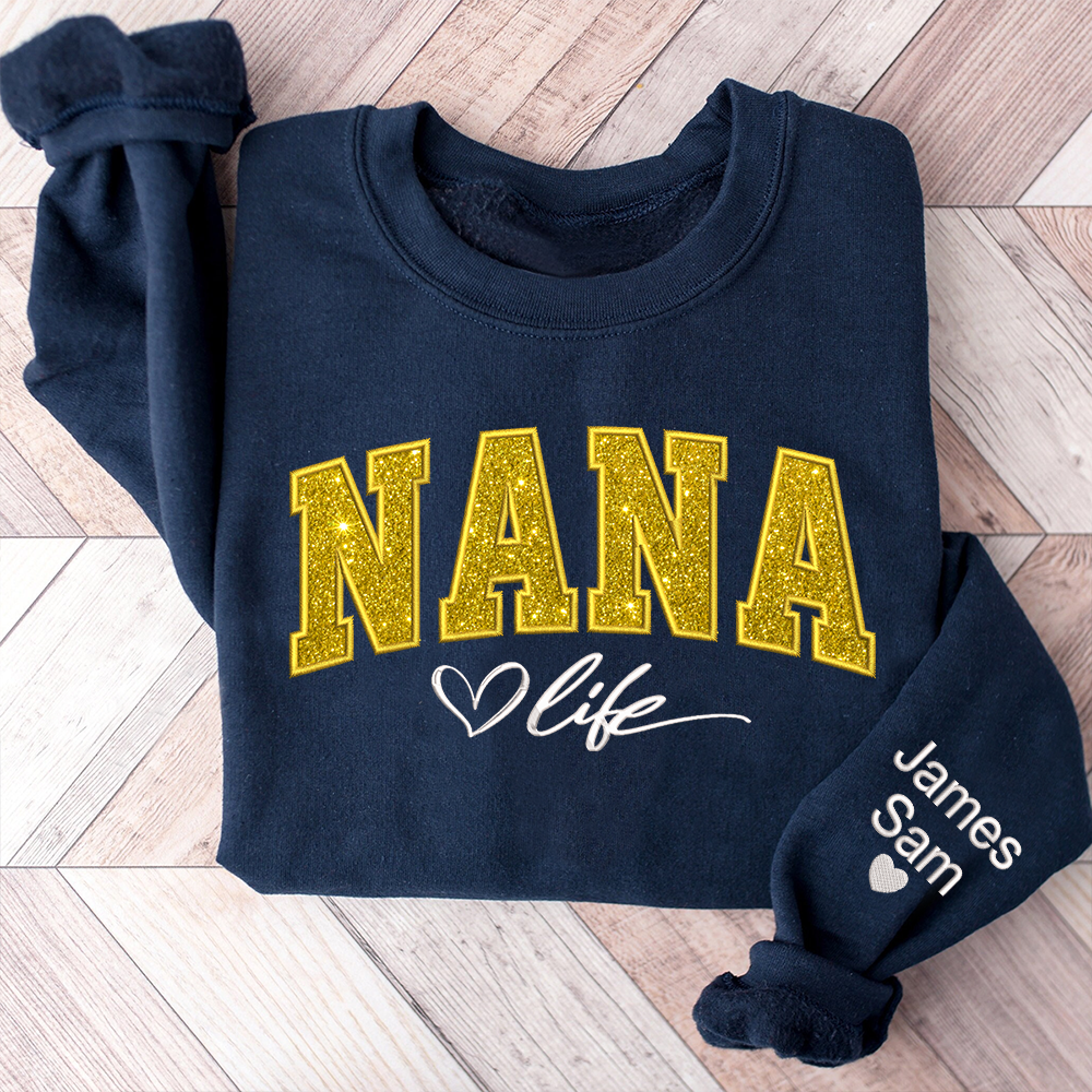Lofaris Custom Nana Life Yellow Glitter Grandma Sweatshirt