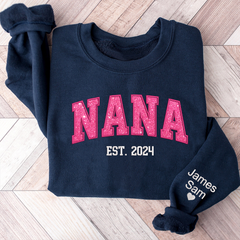 Lofaris Custom Nana Pink Glitter Embroidered Sweatshirt