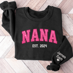 Lofaris Custom Nana Pink Glitter Embroidered Sweatshirt