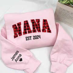 Lofaris Custom Nana Red Black Caro Embroidered Kids Sweatshirt