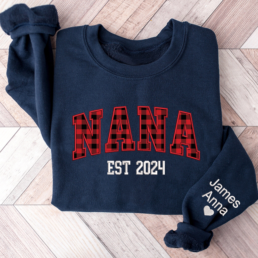 Lofaris Custom Nana Red Black Caro Embroidered Kids Sweatshirt