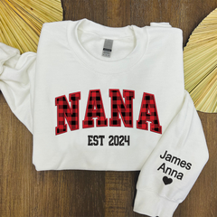 Lofaris Custom Nana Red Black Caro Embroidered Kids Sweatshirt