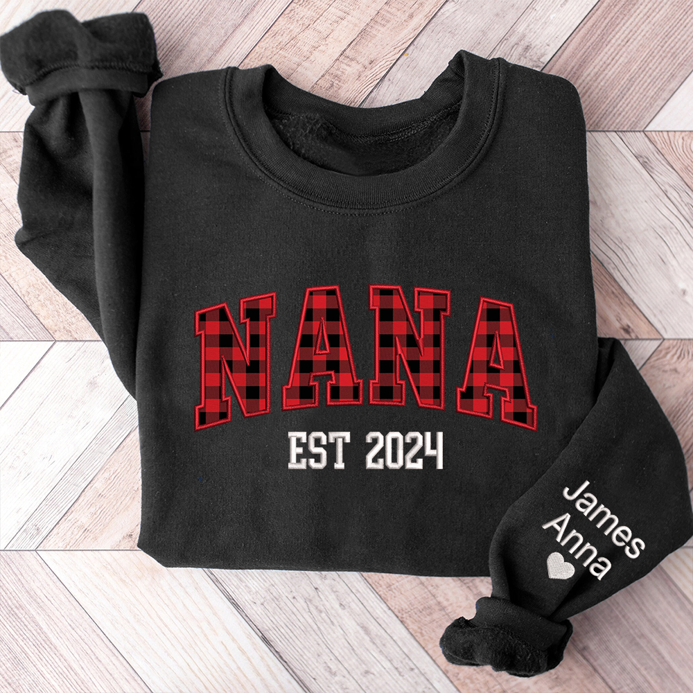 Lofaris Custom Nana Red Black Caro Embroidered Kids Sweatshirt