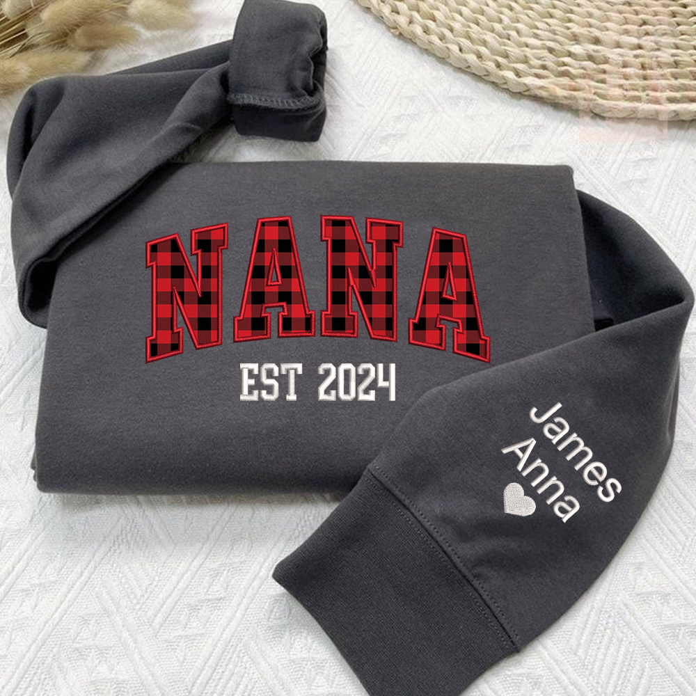 Lofaris Custom Nana Red Black Caro Embroidered Kids Sweatshirt