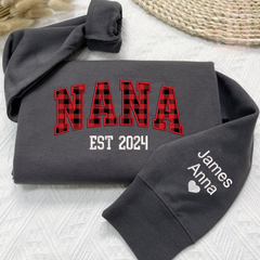 Lofaris Custom Nana Red Black Caro Embroidered Kids Sweatshirt