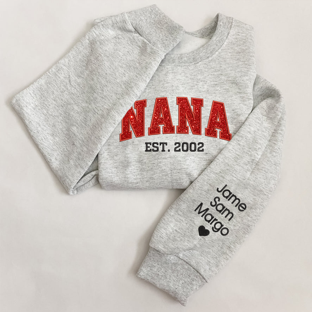 Lofaris Custom Nana Red Glitter Embroidered Name Sweatshirt