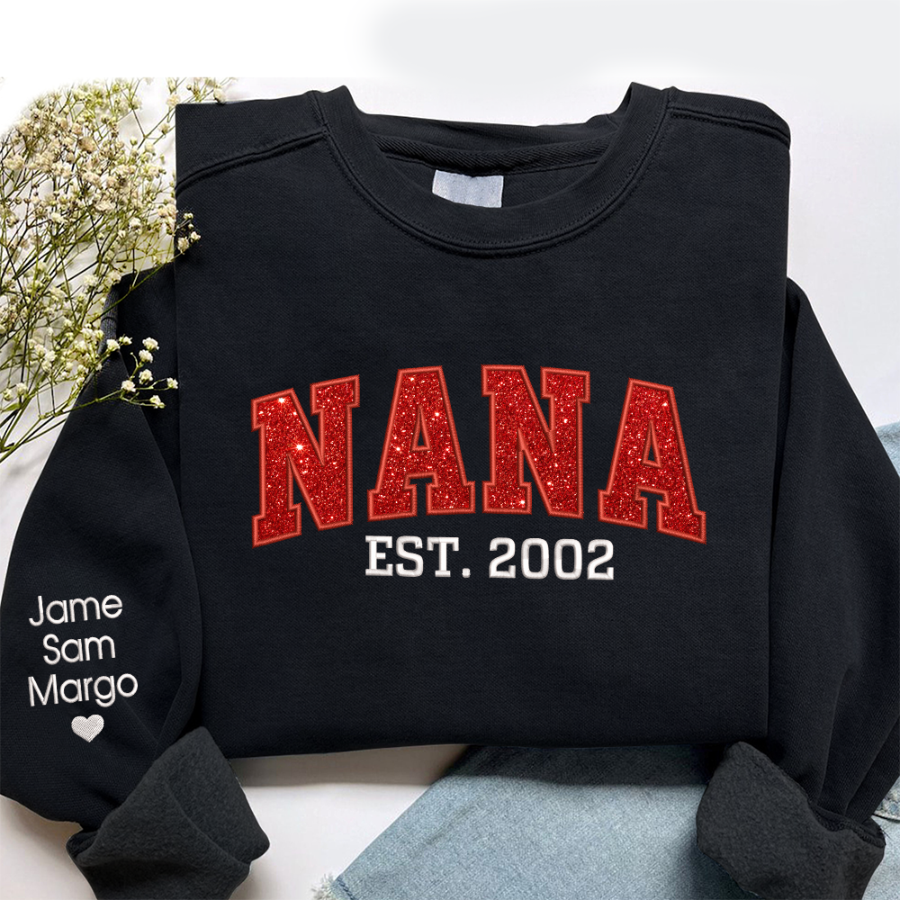 Lofaris Custom Nana Red Glitter Embroidered Name Sweatshirt