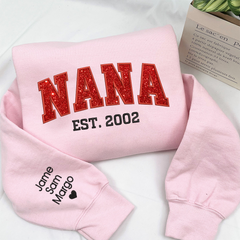 Lofaris Custom Nana Red Glitter Embroidered Name Sweatshirt