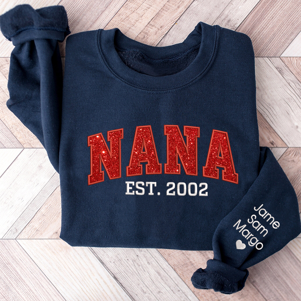 Lofaris Custom Nana Red Glitter Embroidered Name Sweatshirt