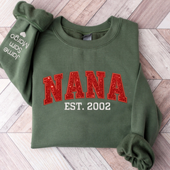 Lofaris Custom Nana Red Glitter Embroidered Name Sweatshirt